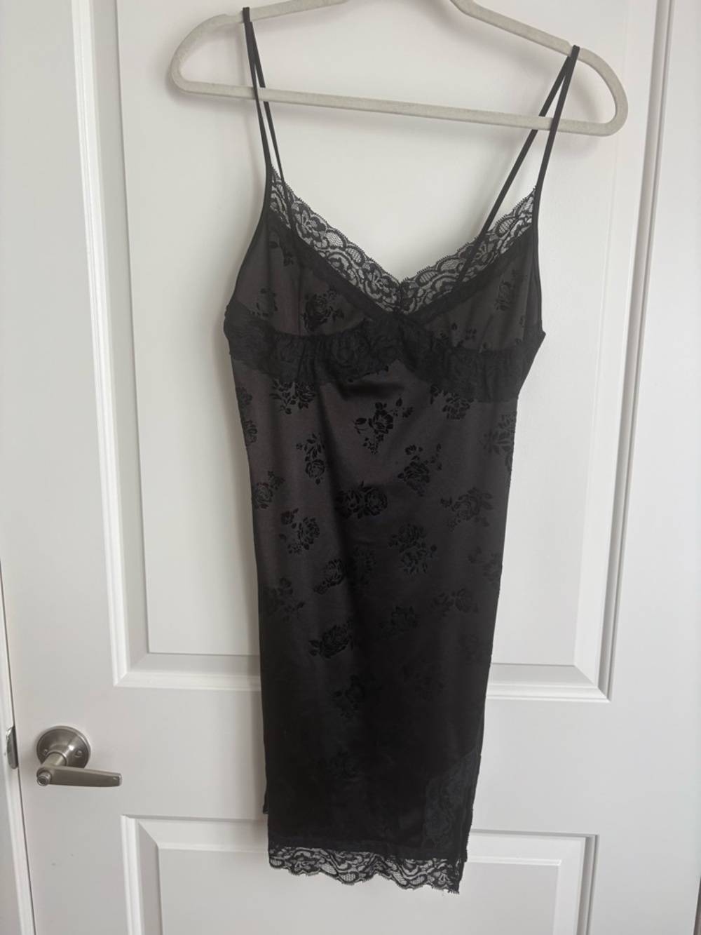 Motel Rocks Black Lace-Trim Floral Slip Dress